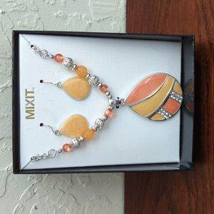 NEW Mixit Silver-Tone Orange Teardrop Pendant Necklace and Earrings Boxed Set
